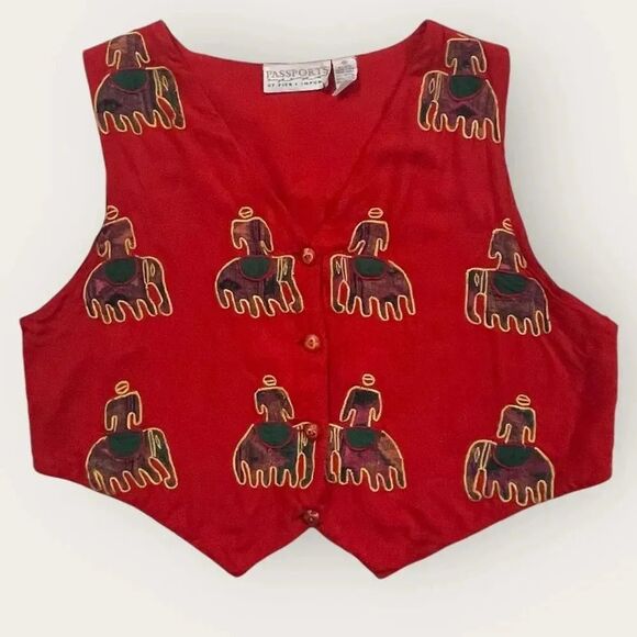 90's Vintage red embroidered vest. Women's small. Fall gold green tapestry - Picture 15 of 16